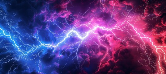 Electric Clash: Dynamic Lightning Strikes in Blue and Pink