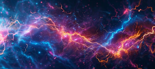Cosmic Sparks: Neon Electric Veins in a Mystical Energy Field