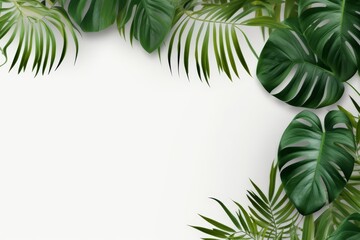 Minimalist tropical leaf display on a white canvas, offering ample space for text and suitable for eco-friendly branding,