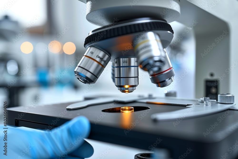 Poster In-Depth Study of Avian Diseases: Veterinarian Analyzing Pathogens with Microscope in Laboratory