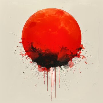 A red circle of paint on a light colored background. 