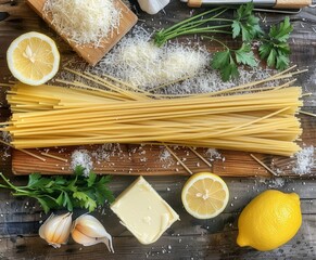 the ingredients for making lemon butter pasta