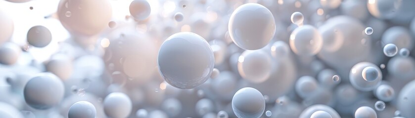 3D rendering of a cluster of translucent spheres with a bright light in the background.
