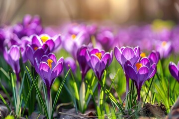 Purple Crocus Flowers in Spring. High quality photo - generative ai