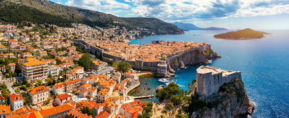 Fort Lovrijenac of Dubrovnik city of Croatia. Lovrijenac fortress, over the West Harbour. Dubrovnik historic city of Croatia in Dalmatia. UNESCO World Heritage Site.