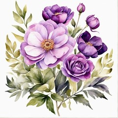 Watercolor purple flowers clip art 