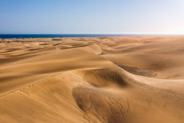 View of the Natural Reserve of Dunes of Maspalomas, in Gran Canaria, Canary Islands, Spain....