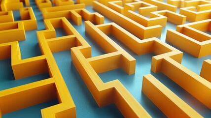 Abstract folded paper effect on a bright yellow background, resembling a maze, 3D rendering, widescreen, vivid and eye-catching design, AI Generative