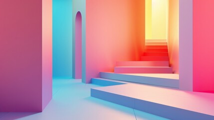 Fototapeta premium The image is a surreal and colorful depiction of a city