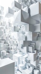 The image is a three-dimensional depiction of a city made of white cubes