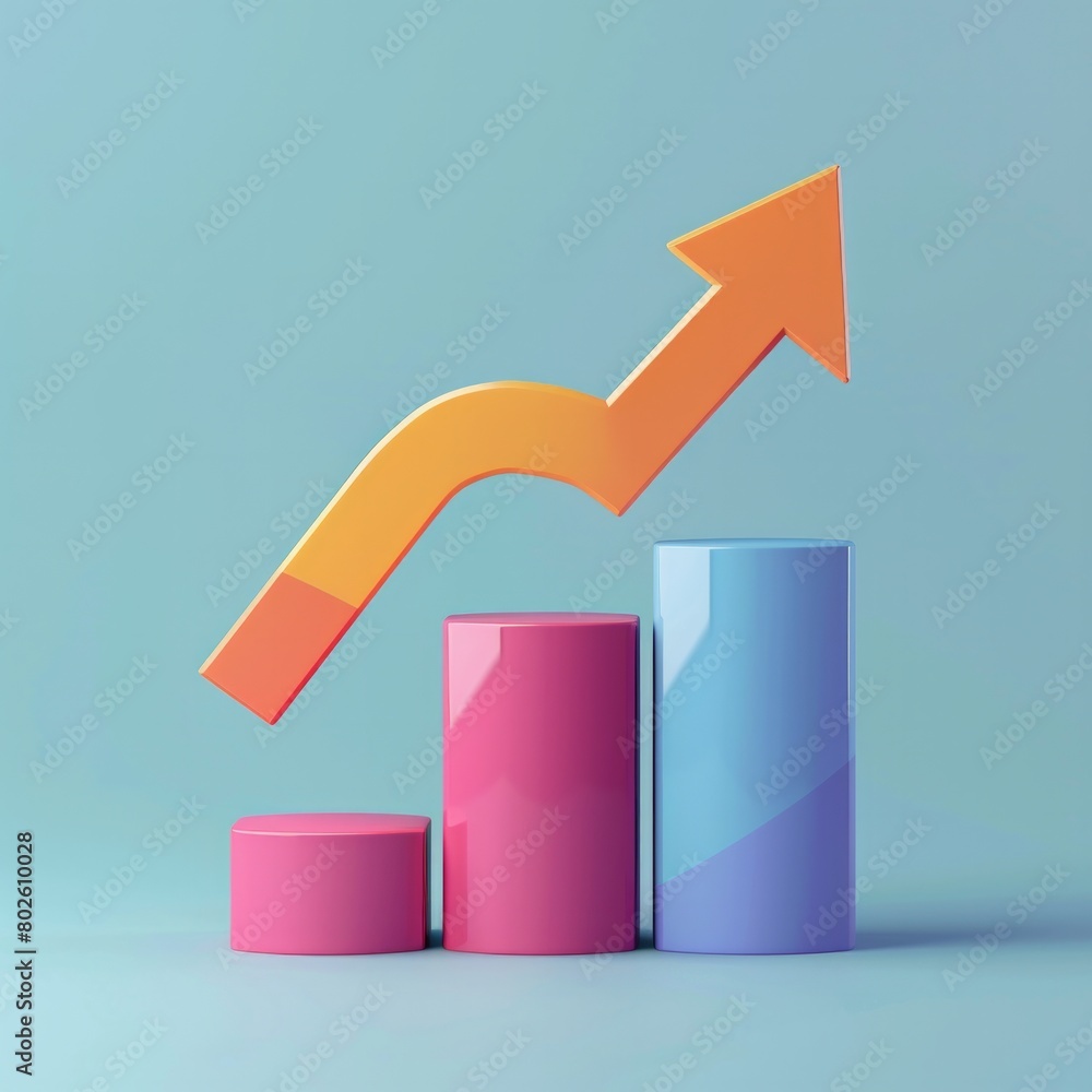 Poster design a 3d icon that showcases an arrow graph with its axis, symbolizing direction, growth, ai gene