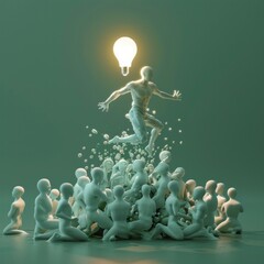 Obraz premium Create a 3D rendering of an individual radiating light, airborne in a jump, AI Generative