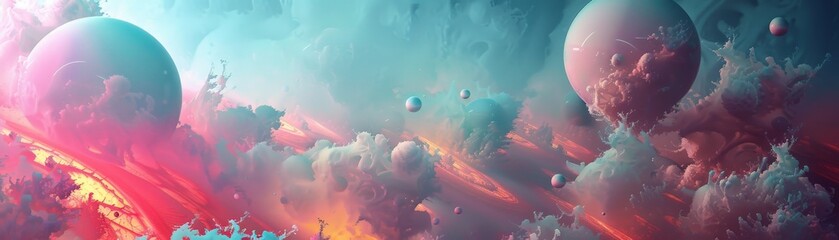 The image shows a beautiful space scene with colorful planets and a bright shining star.