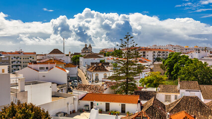 View of the city of Tavira, charming architecture of Tavira, Algarve, Portugal. Santiago of Tavira...