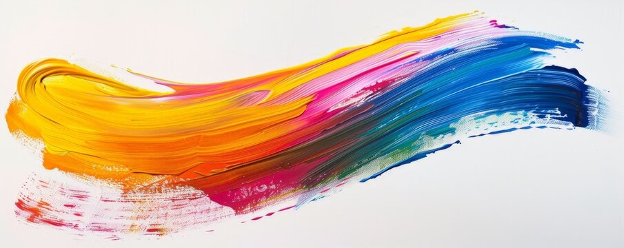 The image shows a colorful brushstroke. The colors are vibrant and saturated. The brushstroke is thick and has a lot of texture. The background is white.