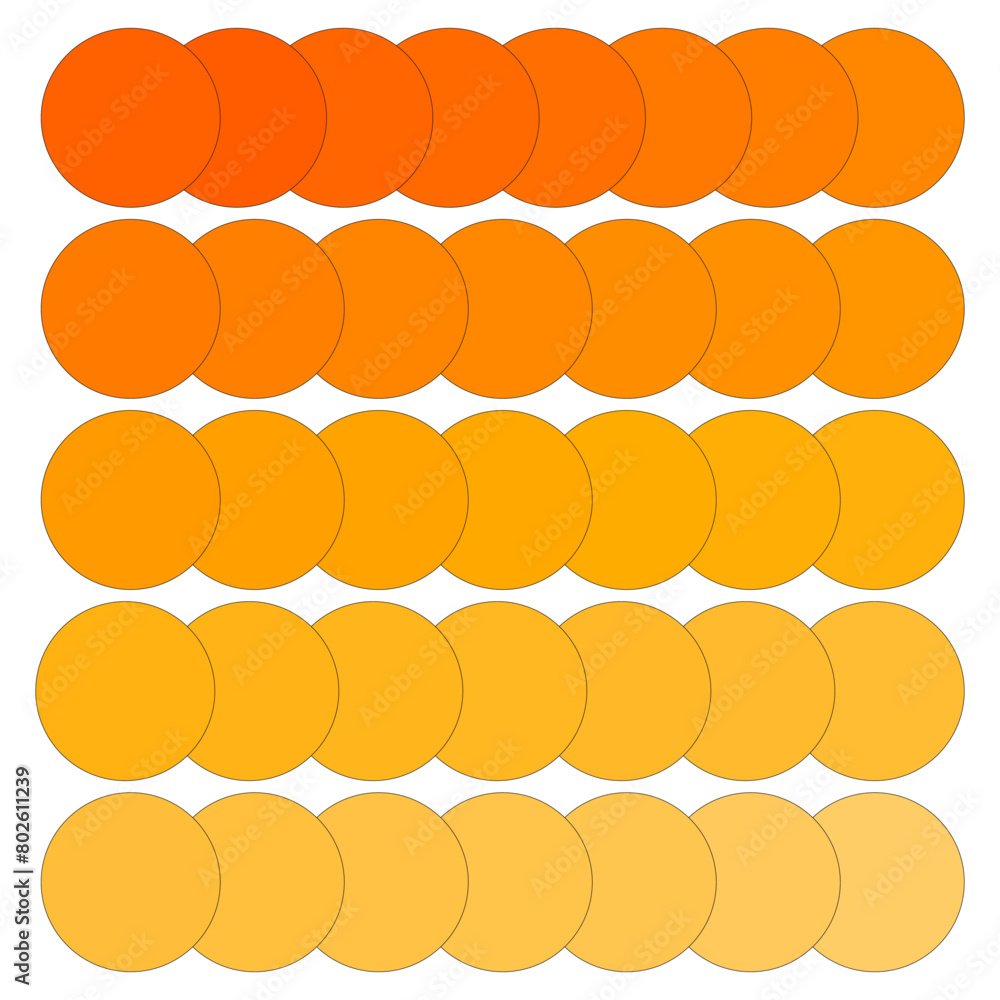 Poster orange gradient circles vector. warm hue transitions in circular shapes. design color palette.