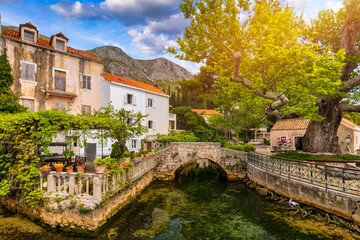 Idyllic village of Mlini in Dubrovnik archipelago view, south Dalmatia region of Croatia. Adriatic...