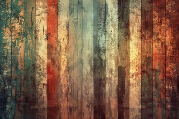 weathered wooden fence painted in red, blue and green
