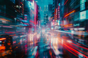 Fototapeta premium blurred photograph of cyber punk city.