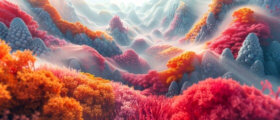 Abstract 3D landscape, vibrant shapes and textures