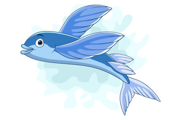 Cartoon flying fish on white background