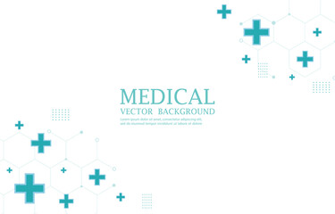 Fototapeta premium Medical white wallpape.medical cross shape.geometric hexagon.vector background