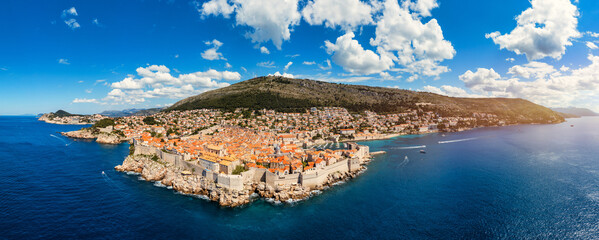 The aerial view of Dubrovnik, a city in southern Croatia fronting the Adriatic Sea, Europe. Old city center of famous town Dubrovnik, Croatia. Dubrovnik historic city of Croatia in Dalmatia.