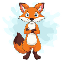 Obraz premium Cartoon funny fox standing isolated on white background