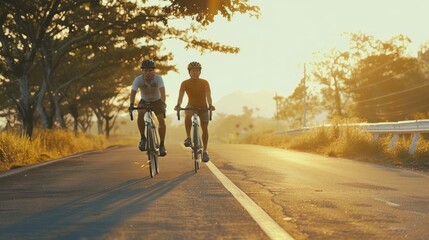 men are cycling road bike in the morning