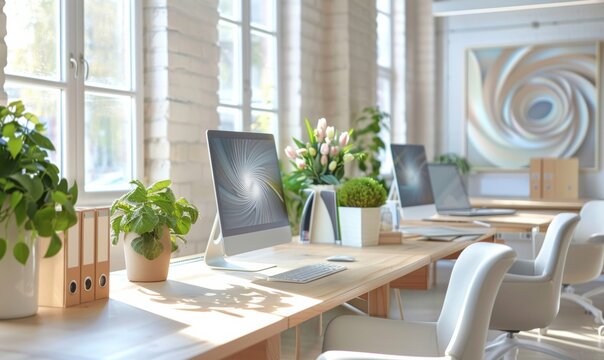 Diverse Team Engaging in Astrology Content Creation in a Sunny Modern Office