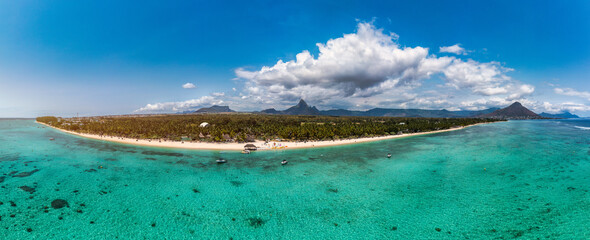 Beach of Flic en Flac with beautiful peaks in the background, Mauritius. Beautiful Mauritius Island...