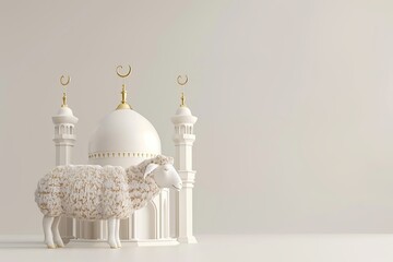Mosque and sheep With Copy Space For Islamic Celebrations Like Ramadan or Eid adha Background