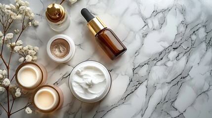 Chic cosmetic products on marble, modern luxury