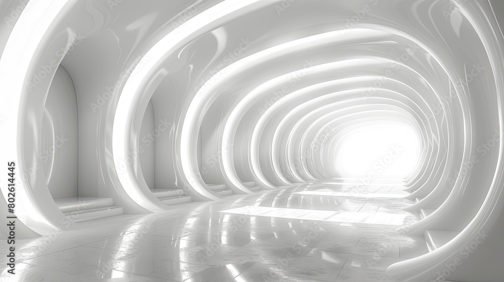 Poster a long, white tunnel with a light shining through it. the tunnel is empty and has no people or objec