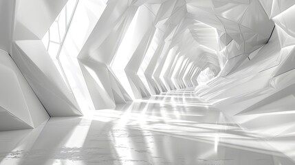 A white room with a white wall and a white ceiling. The room is very spacious and has a lot of light coming in from the windows