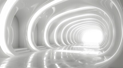 A long, white tunnel with a light shining through it. The tunnel is empty and has no people or objects in it