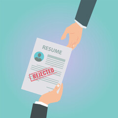Hand hold rejected resume. Rejection job stock illustration