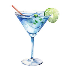 Martini Cocktail Isolated Detailed Watercolor Hand Drawn Painting Illustration