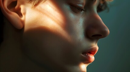 Dramatic Side Profile Highlighting Delicate Facial Contours and Interplay of Light