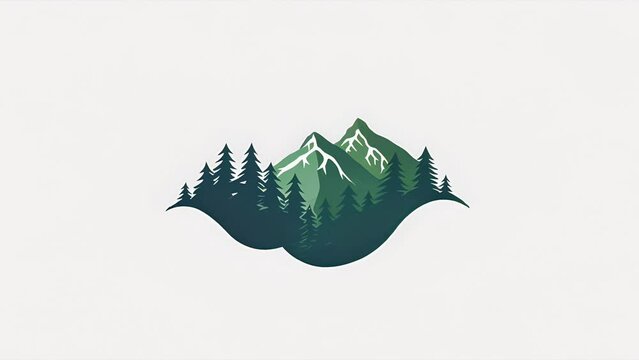 Pushing towards a design or logo of two mountains over a forested landscape
