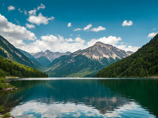 Serenidade Alpina: Lago Bucólico Entre Montanhas