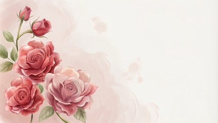 Digital painting of red roses with empty area for text.
