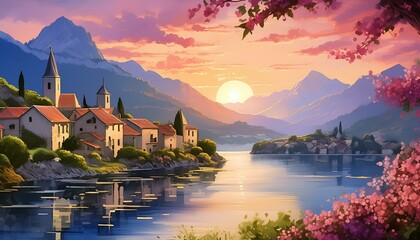 Obraz premium paisaje de típico pueblo francés 2.