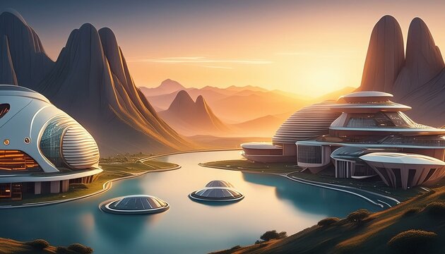 paisaje de pueblo futurista.  (modelo 9)