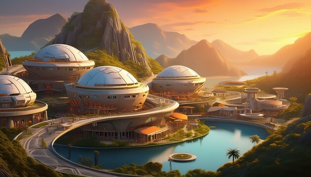 paisaje de pueblo futurista.  (modelo 7)