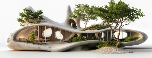 Modern 3D render of an environmentally friendly sculpture building
