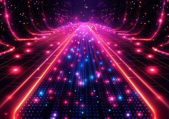 Obraz premium Futuristic Neon Light Tunnel with Vibrant Pink and Blue Lights, Ideal for Concepts of Speed, Technology, and Modern Design