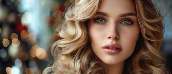 Fototapeta premium Hairstyling showcase, blonde curls of elegance