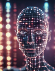 human gene structure in front of bright lights and scientific visualization
