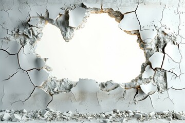A large hole in a wall with a white background